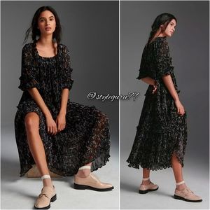 NWT, Anthropologie, Orsina Tiered Maxi Dress in Ditzy Floral Print